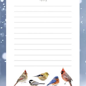May include: A lined notepad with the word "Notes" at the top. The bottom of the page features watercolor illustrations of various birds, including a cardinal, goldfinch, and bluebird. The artist's name, "SUSAN GITTEMEIER ART," is printed at the bottom.