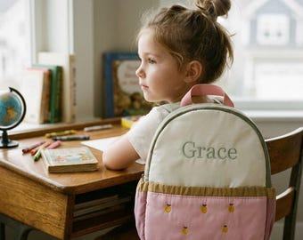 Sage Green Personalized Kids Backpack Custom Name Embroidered Quilted Toddler Bag Pastel Color Block School Bag Unique Gift for Daughter