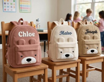 Corduroy Mini Backpack for Toddlers with Name,Custom Bear Ear Kids Rucksack,Personalized Kindergarten School Bag,Unique Gift for Preschool