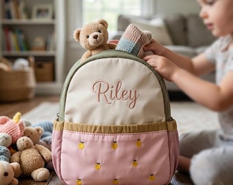 Personalisierter Kinderrucksack mit Namen Vintage Ästhetische Gesteppte Schultasche Benutzerdefinierte Pastellfarben Block Kleinkind Tagesrucksack Strapazierfähiges Polyester Geschenk