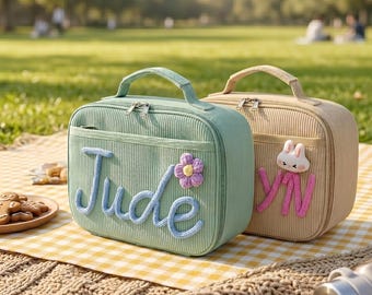 Personalized Hand Embroidered Lunch Bag For School Kids Insulated Cooler Bag With Name Custom Gift For Boys Girls Nursery Picnic Snack Bag