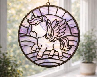 Cute Unicorn Suncatcher SVG, Kawaii Unicorn Window Decor Template, Magical Suncatcher Design, Laser Cut Unicorn Ornament SVG