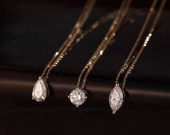 Lab Diamond Solitaire Engagement Pendant/Pear Cut Lab Grown  Diamond Bridesmaid Pendant 0.50ct/14K Solid Gold Diamond Necklace/Gift for her