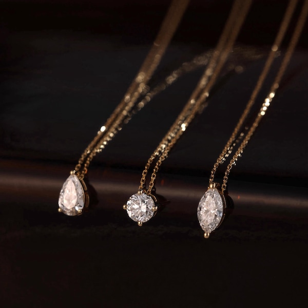 Lab Diamond Solitaire Engagement Pendant/Pear Cut Lab Grown  Diamond Bridesmaid Pendant 0.50ct/14K Solid Gold Diamond Necklace/Gift for her
