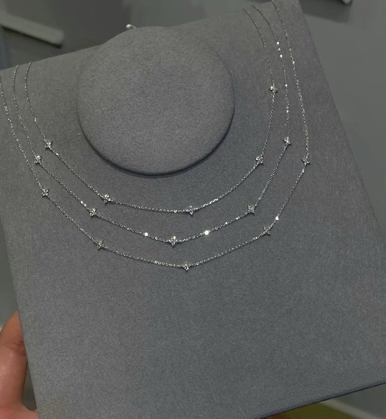 18K Gold Diamond Station Necklace | Four Leaf Clover Star Necklace | Dainty or Large Diamond Chain | Everyday Fine Jewelry image 10