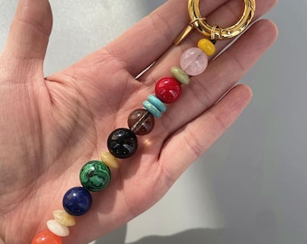 Rainbow Gemstone Beaded Keychain | Rose Quartz, Malachite, Lapis Lazuli Bag Charm