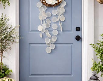 Handcrafted Seashell Wind Chime Wreath | Coastal Shell Door & Wall Hanging Decor