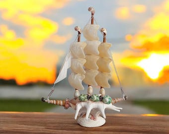 Handmade Seashell Sailboat Sculpture - Coastal Nautical Decor