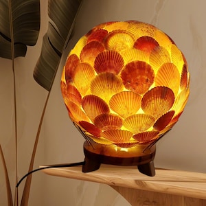 Handmade Seashell Globe Table Lamp • Coastal Beach Decor
