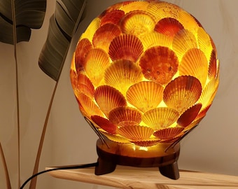 Handmade Seashell Globe Table Lamp • Coastal Beach Decor