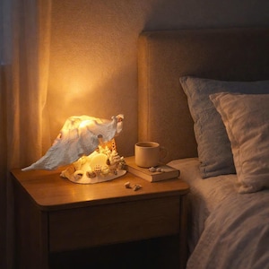Lámpara de mesa de concha hecha a mano: luz de noche con decoración costera oceánica y concha natural