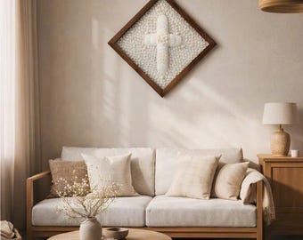 Handmade 3D Seashell Wall Art – Quiet White Shell Relief, Wooden Frame