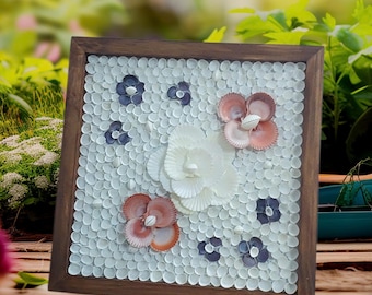 Handmade Seashell Flower Wall Art | Coastal Zen Decor, 32x32 cm