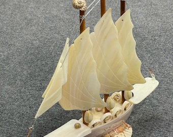 Handmade Seashell Sailboat Home Decor Natural Shell Art Sculpture Coastal Nautical Decor Vietnam