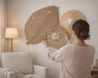 Handwoven Natural Wall Art Set Vietnamese Woven Decor for Living Room Cafe Studio