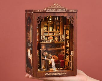 DIY Book Nook Kit, 3D Puzzle Miniature with LED Lights (Twilight Library)