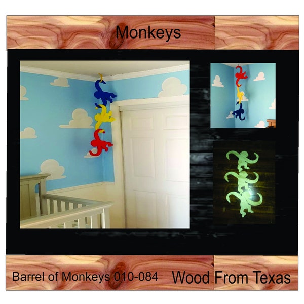 Barrel of Monkeys Cutouts-Hanging Monkeys-Kids- room Decor-Nursery room decor-Unfinished or Painted Shape # 010-084