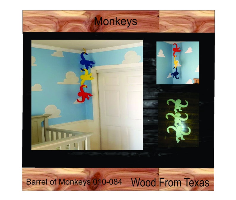 Barrel of Monkeys Cutouts-Hanging Monkeys-Kids room Decor-Nursery room decor-Unfinished or Painted Shape 010-084 image 1