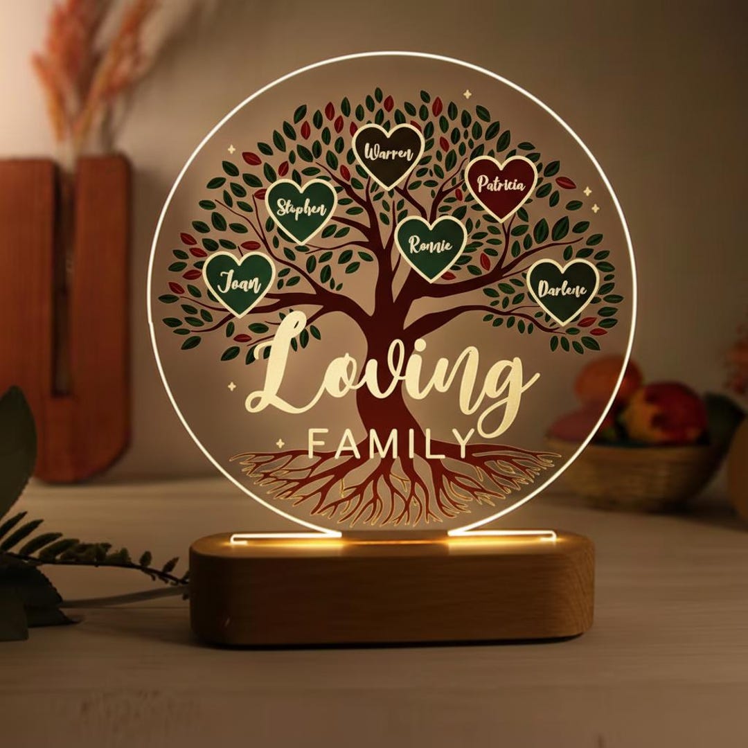 Personalized Family Tree Night Light, Custom Names Heart Tree Decor ...