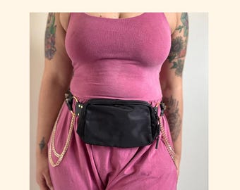 Rave Fanny Pack Belt | Handmade Festival Bag with Chains | Size Adjustable Ravewear | Black