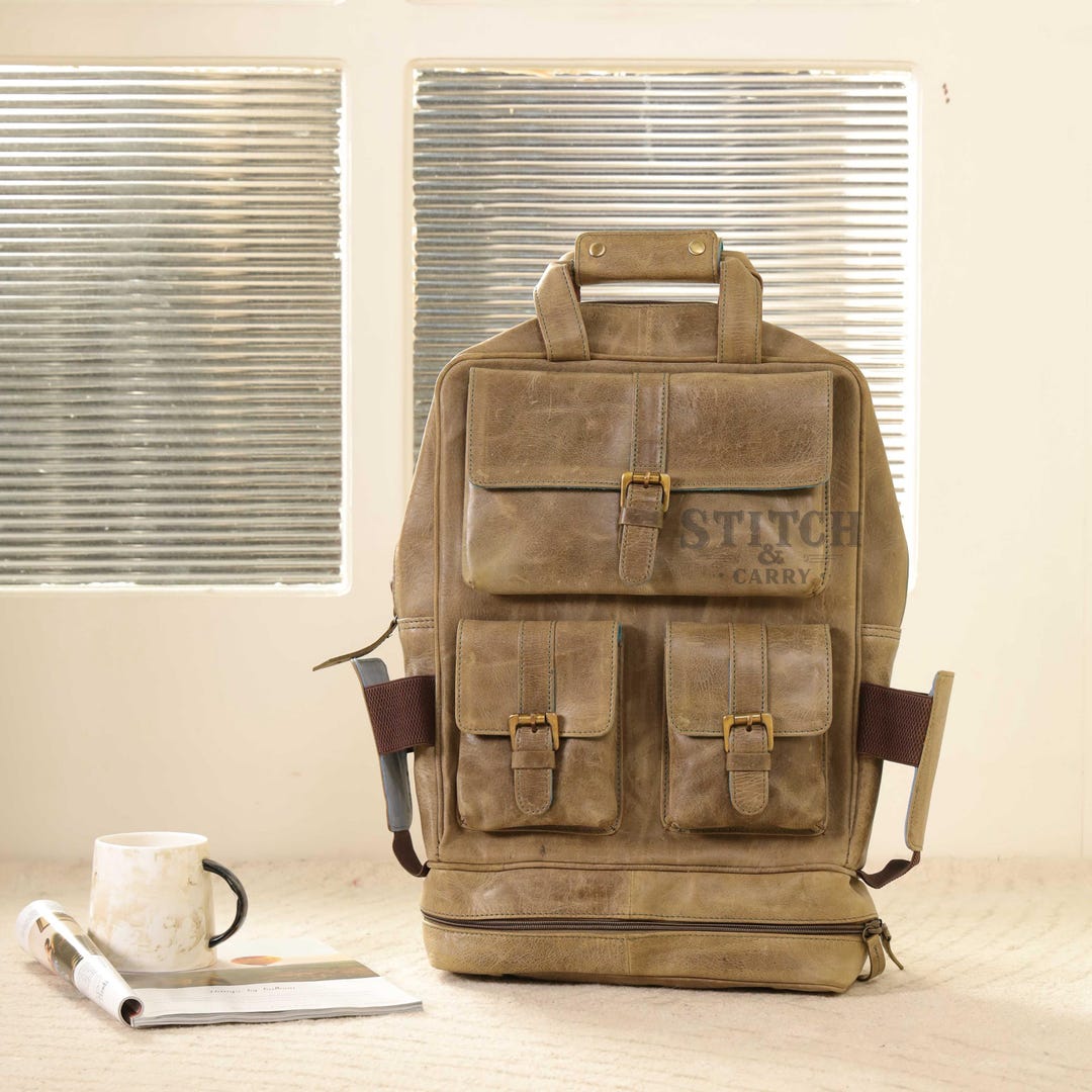 Rustic Backpacking Pack Vintage Leather Backpack for Men Women, Rustic Brown Travel Rucksack ...