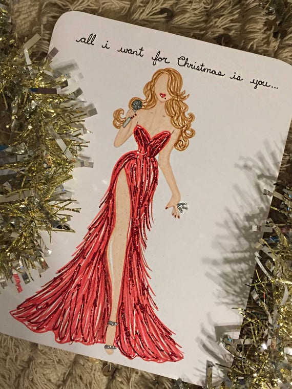 Mariah Carey Fashion Sketch- "All I Want for Christmas is You" (HAND DRAWN  and COLORED)