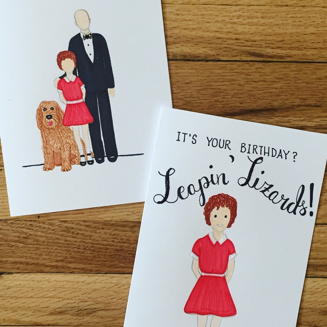 Set of 2 "Annie" Greeting Cards (HAND DRAWN and COLORED)