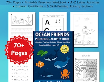 Preschool Alphabet Worksheets Printable | A to Z Letter Activities for Homeschool, Pre K and Kindergarten | Tracing and Handwriting Practice