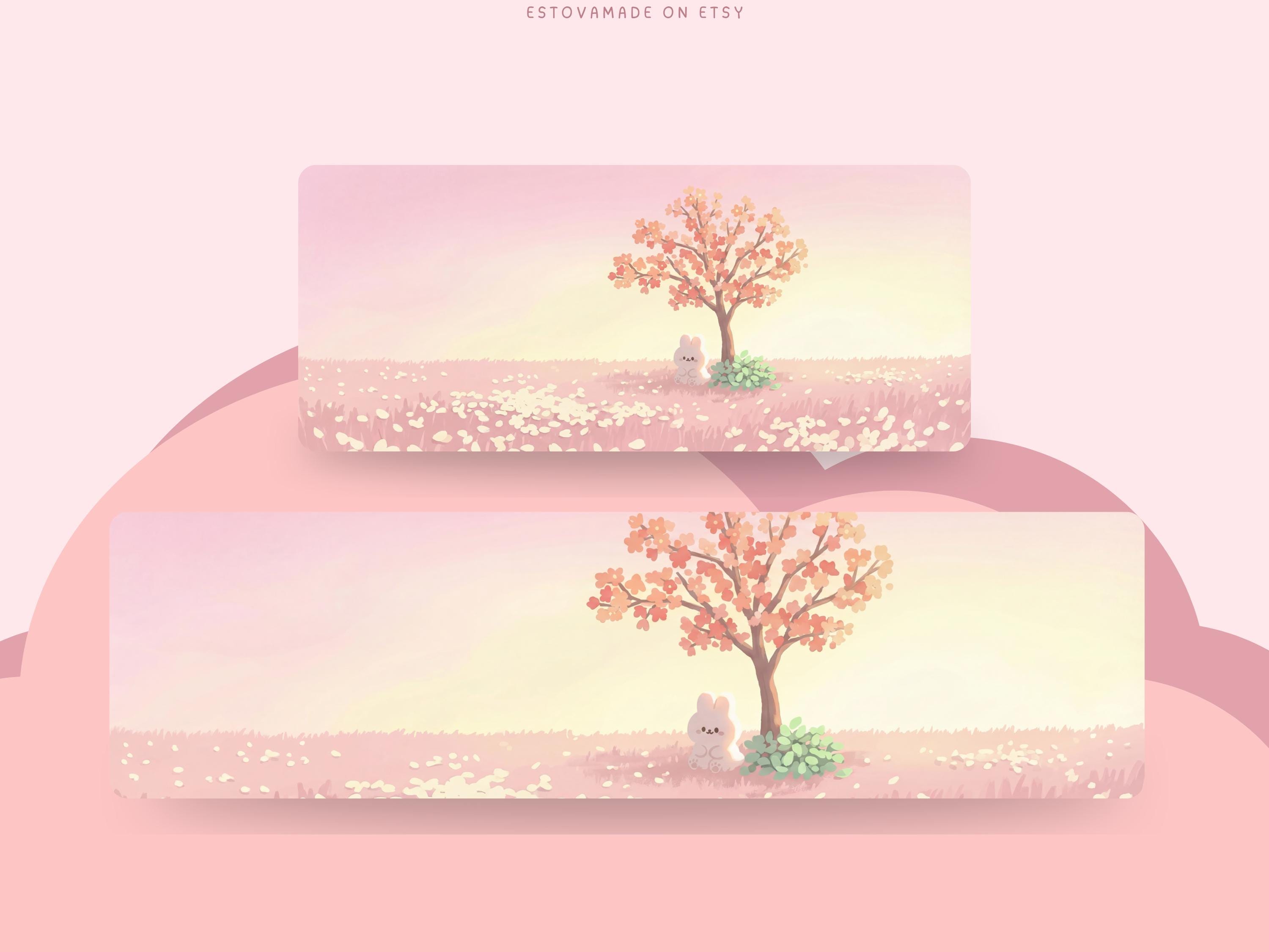 Ultrawide Kawaii Bunny Sakura Spring Wallpaper Bundle Pink Pastel ...