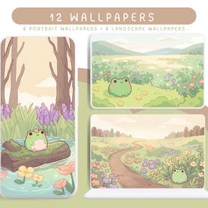 groen kikker natuur bloem vijver achtergronden schattig telefoon tablet desktop laptop pastel tuin achtergrond gezellige kikker illustratie