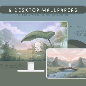 fondos de pantalla de lluvia de conejito blanco en el bosque paisaje lindo tableta escritorio portátil fondo kawaii acogedor ilustración de conejito del bosque
