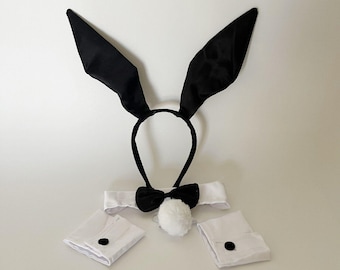 Bunny Costume Set - Rabbit Ears Headband, Bow Tie, Cuff and Tail Accessories Kit