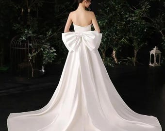Lazo grande de satén blanco hasta el suelo, fajín con lazo, adorno para vestido de novia.