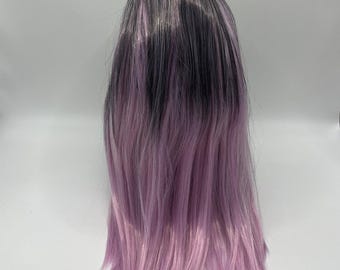 Cosplay Gradient Black Pink Wig, 17 Inch Long Straight High Temperature Wire