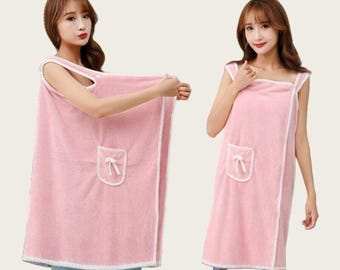 Toalla de baño antideslizante de forro polar coral con bolsillo, bata de playa o pareo.