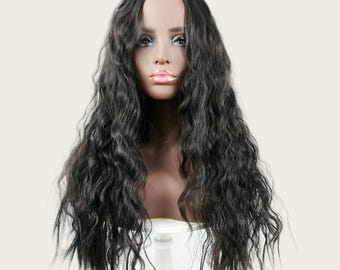 Women's Brazilian Human Long Curly Wavy Hair Wig Dark Brown Hair