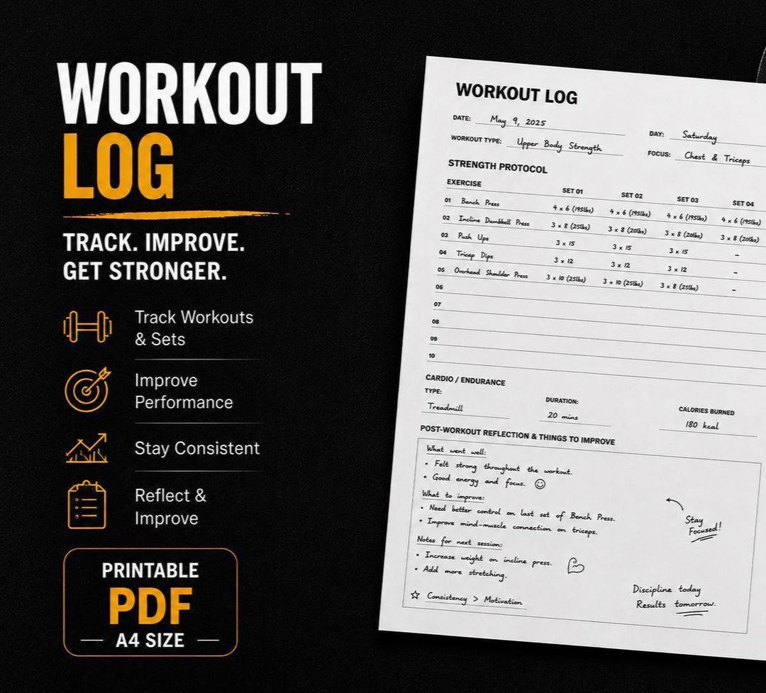 Minimalist Workout Log | Gym Tracker, Fitness Journal (A4 PDF Download ...