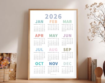 2026 Year at a Glance Printable One Page Yearly Calendar Annual Planner ...