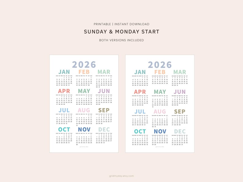 2026 Year at a Glance Printable One Page Yearly Calendar Annual Planner ...