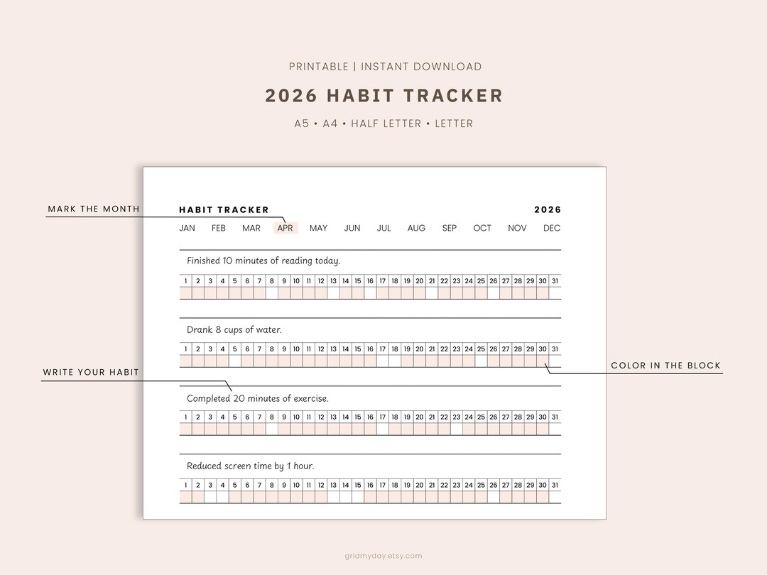 2026 Habit Tracker Printable Daily Monthly Routine Tracker Goal Planner ...