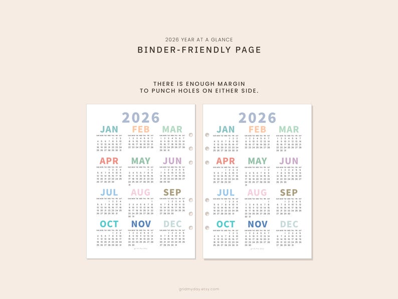 2026 Year at a Glance Printable One Page Yearly Calendar Annual Planner ...