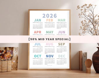 2026 Year at a Glance Printable One Page Yearly Calendar Annual Planner Template Wall Calendar