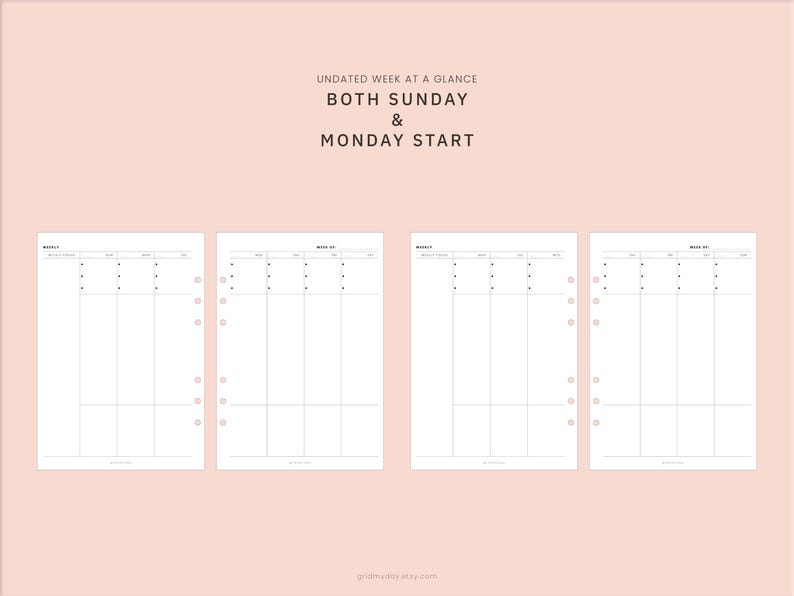Undated Weekly Planner Printable Minimalist Dateless Week at a Glance ...