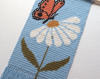 Butterfly & Daisy Crochet Pattern: Floral Tapestry Wall Hanging (PDF Download)