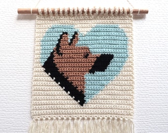 German Shepherd Crochet Pattern: Dog & Heart Wall Hanging (PDF)