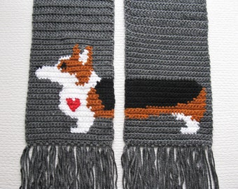 Corgi Crochet Pattern. DIY scarf with a tricolor or sable welsh corgi dog. Instant download dog scarf instructions