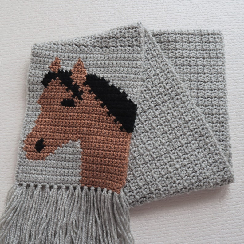 Horse scarf crochet pattern. Instant download instructions to make a dark bay horse scarf image 8