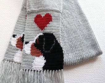 Crochet Bernese Mountain Dog Scarf: Gray Knitted Berner Gift