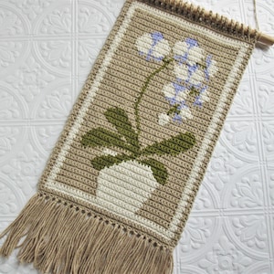 Orchid crochet pattern. Home decor, white flowers wall hanging. DIY floral wall art.