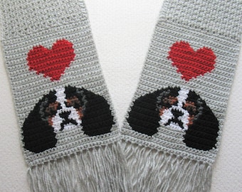 Cavalier Spaniel Crochet Scarf Pattern: Tricolor Dog & Hearts (PDF Pattern)